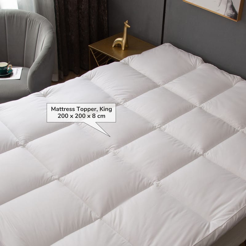 230 TC 100% Down Proof Cotton Anchor Band Style Mattress Topper King White