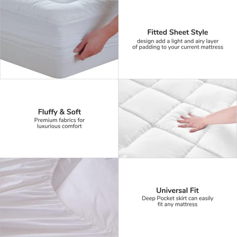 Hotel Mattress Topper Queen Size 180X200+14 CM And 1500 GSM With Supersoft Brushed Micrfiber Fabric (Fitted Style),White