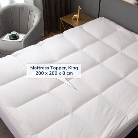Hotel Mattress Topper Queen Size 180X200+14 CM And 1500 GSM With Supersoft Brushed Micrfiber Fabric (Fitted Style),White