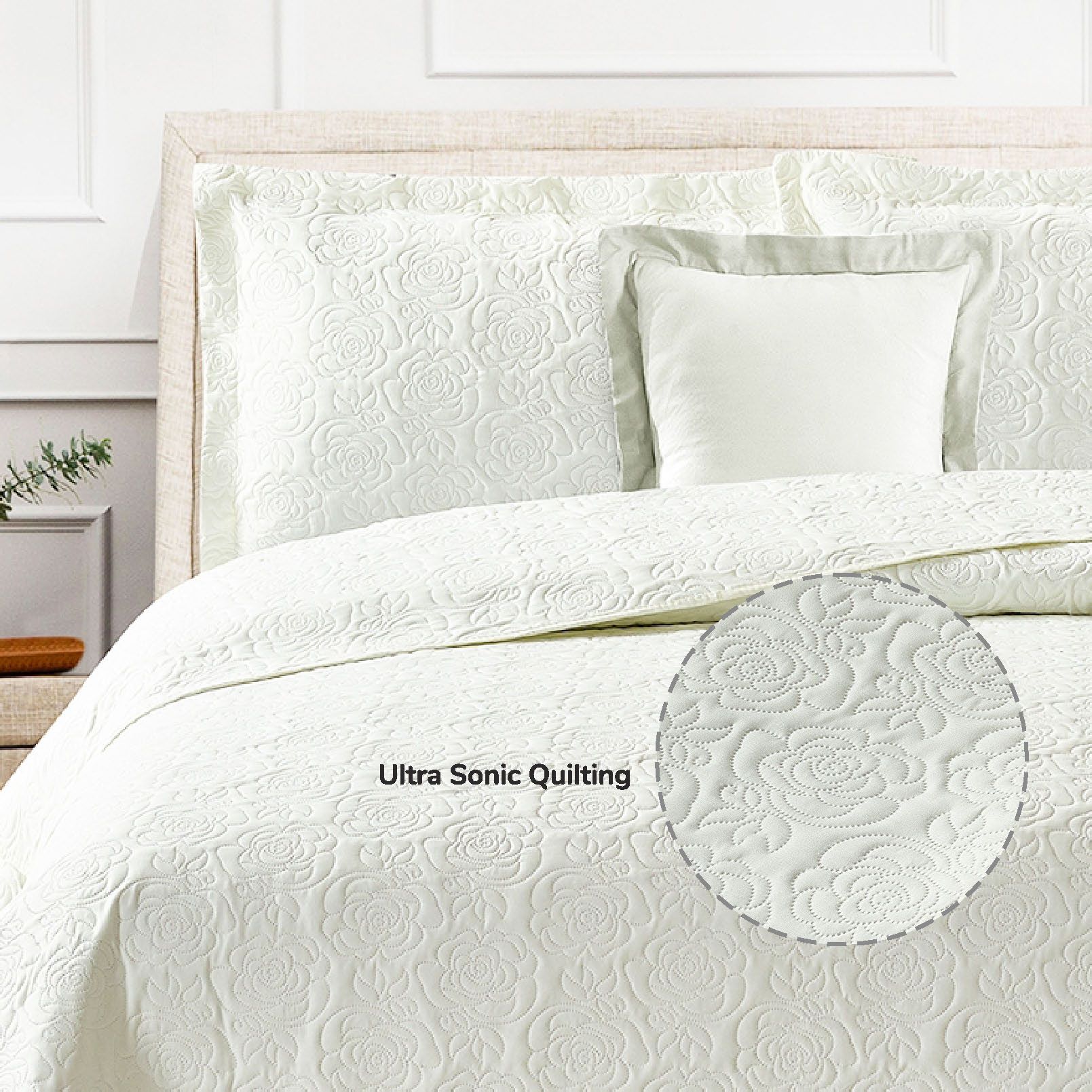 Ultrasonic Embroidered Compressed Comforter Set 3-Piece Twin Ivory