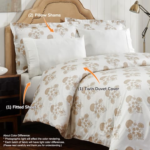 Cotton Duvet Set 7-Pcs King Size All Season Hotel Style Bedding Set With Zipper Closure Bed Quilt Cover and Corner Ties, Ivory