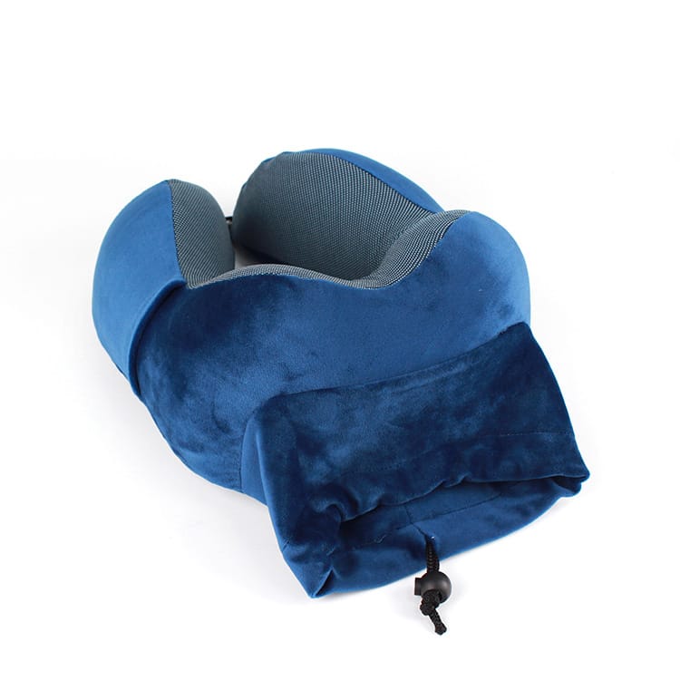 Luxury Travel Pillow with Ear Plugs, Eye Mask and Mesh Bag Memory Foam Blue/Gray 28x25x13cm