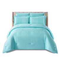 Ultrasonic Patch Worked Comforter Set 6-Piece King Powder Blue