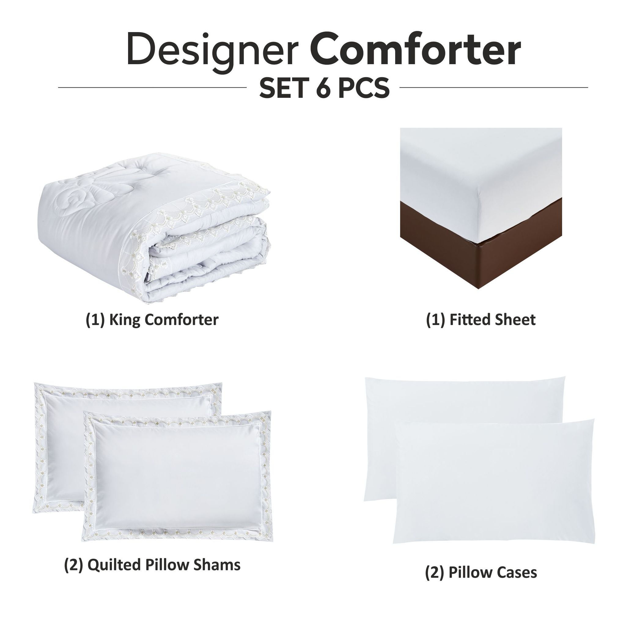 Elastic Lace Embroidered Comforter Set 6-Piece King Baby Blue