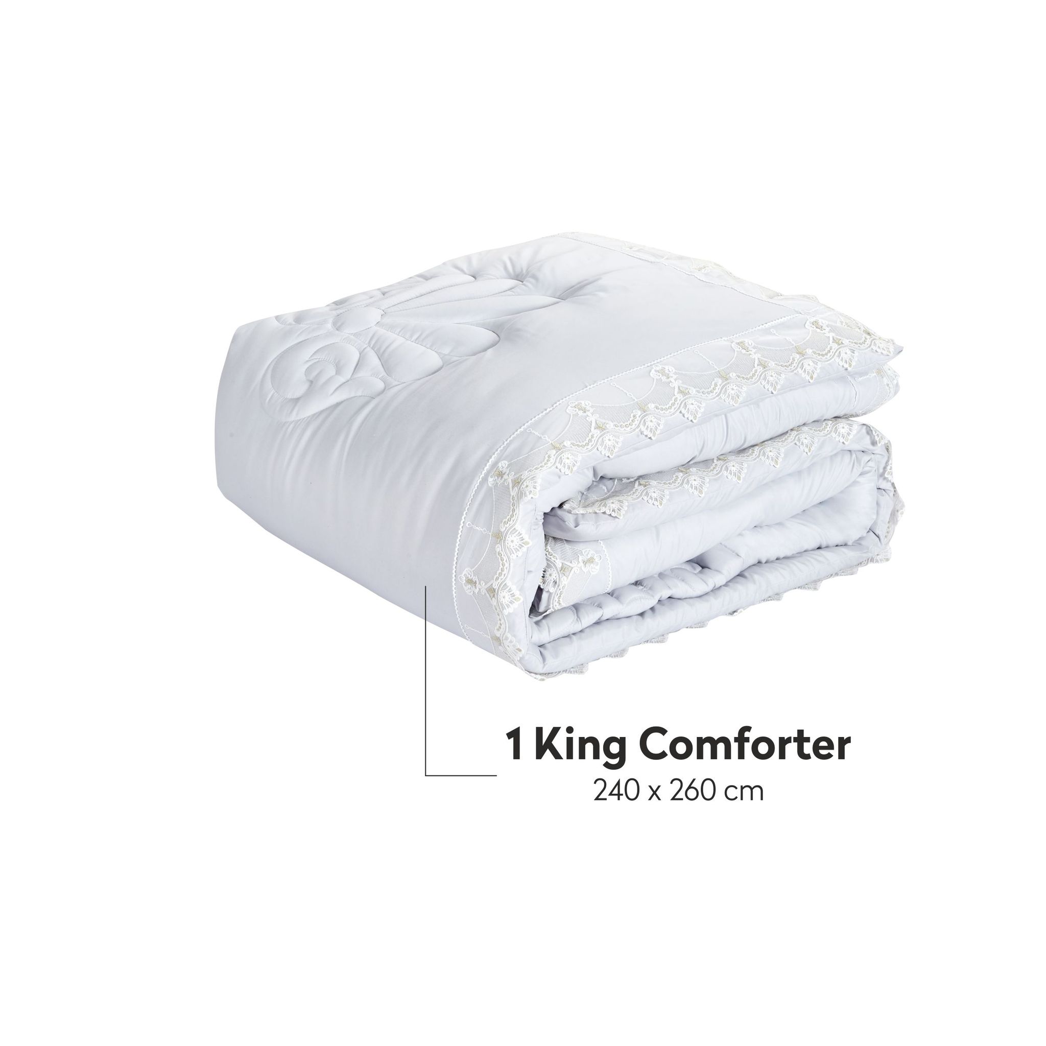 Elastic Lace Embroidered Comforter Set 6-Piece King Baby Blue