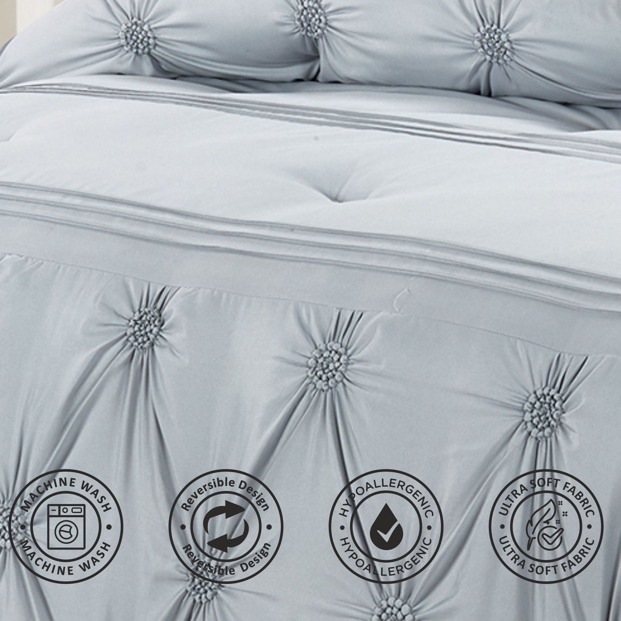 Bubble Embroidered Comforter Set 4-Piece Single Silver Gray