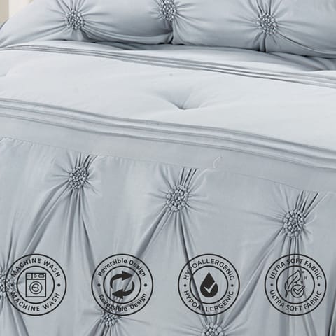 Duvet Set 4-Pcs Double Size Ruffled Super Soft Solid Comforter Cover Without Filler, Withe hidden Zipper Closure and Corner Ties,Beige