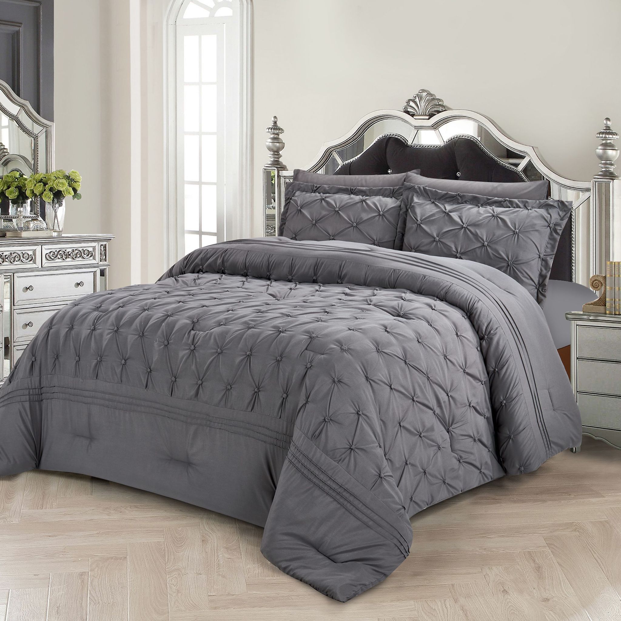 Bubble Embroidered Comforter Set 4-Piece Single Gray