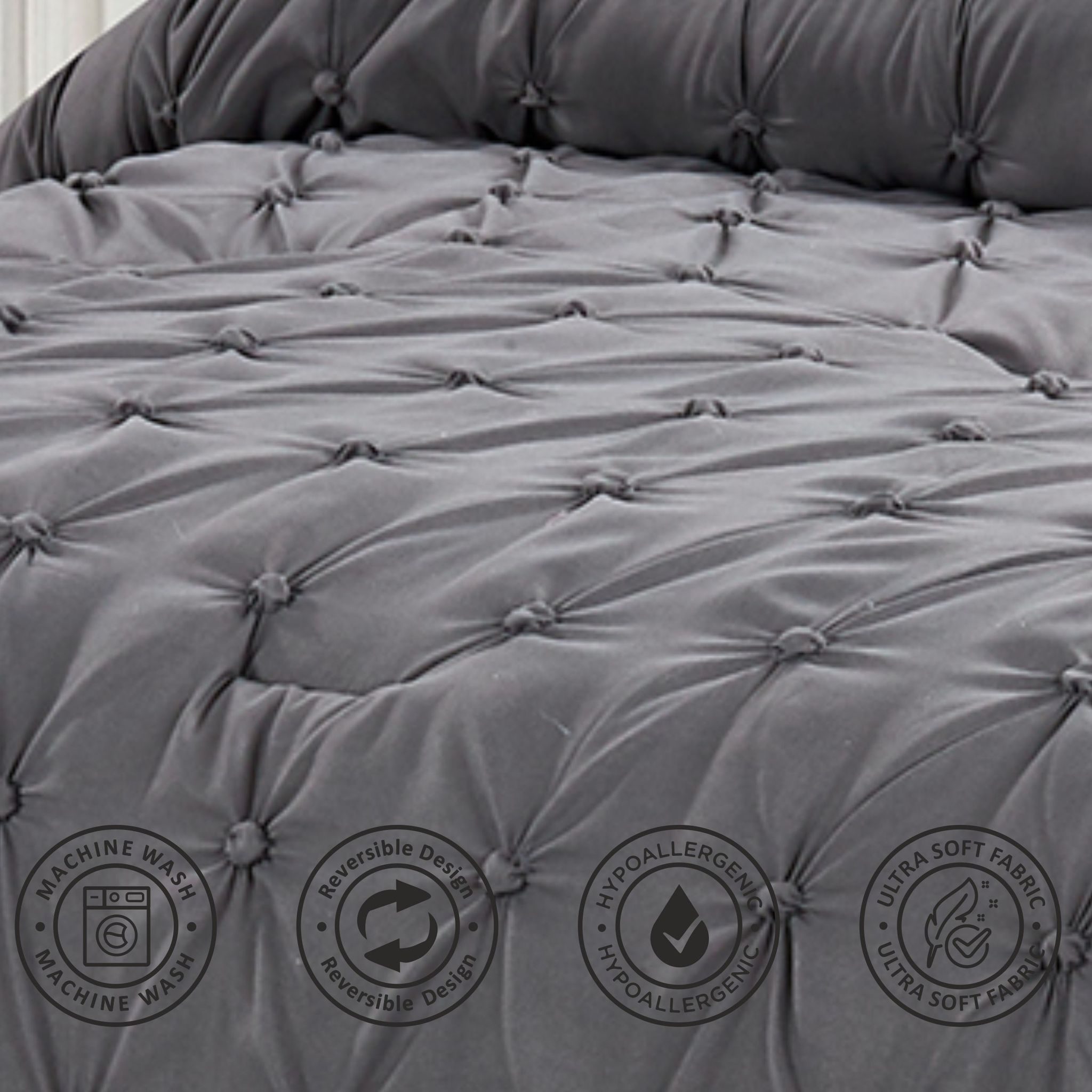Bubble Embroidered Comforter Set 4-Piece Single Gray