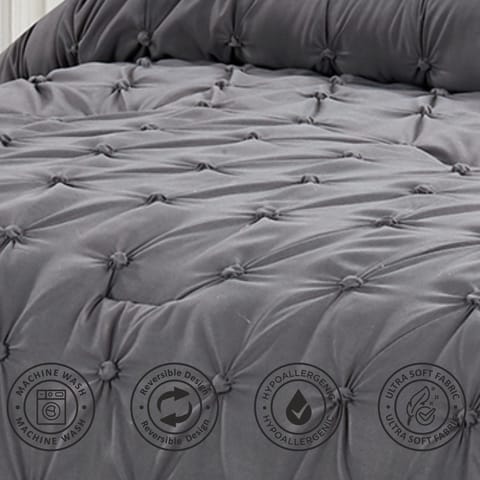 Duvet Set 4-Pcs Double Size Ruffled Super Soft Solid Comforter Cover Without Filler, Withe hidden Zipper Closure and Corner Ties,Beige