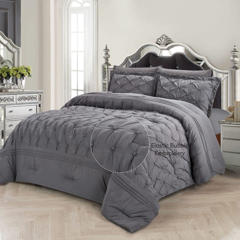 Duvet Set 4-Pcs Double Size Ruffled Super Soft Solid Comforter Cover Without Filler, Withe hidden Zipper Closure and Corner Ties,Beige