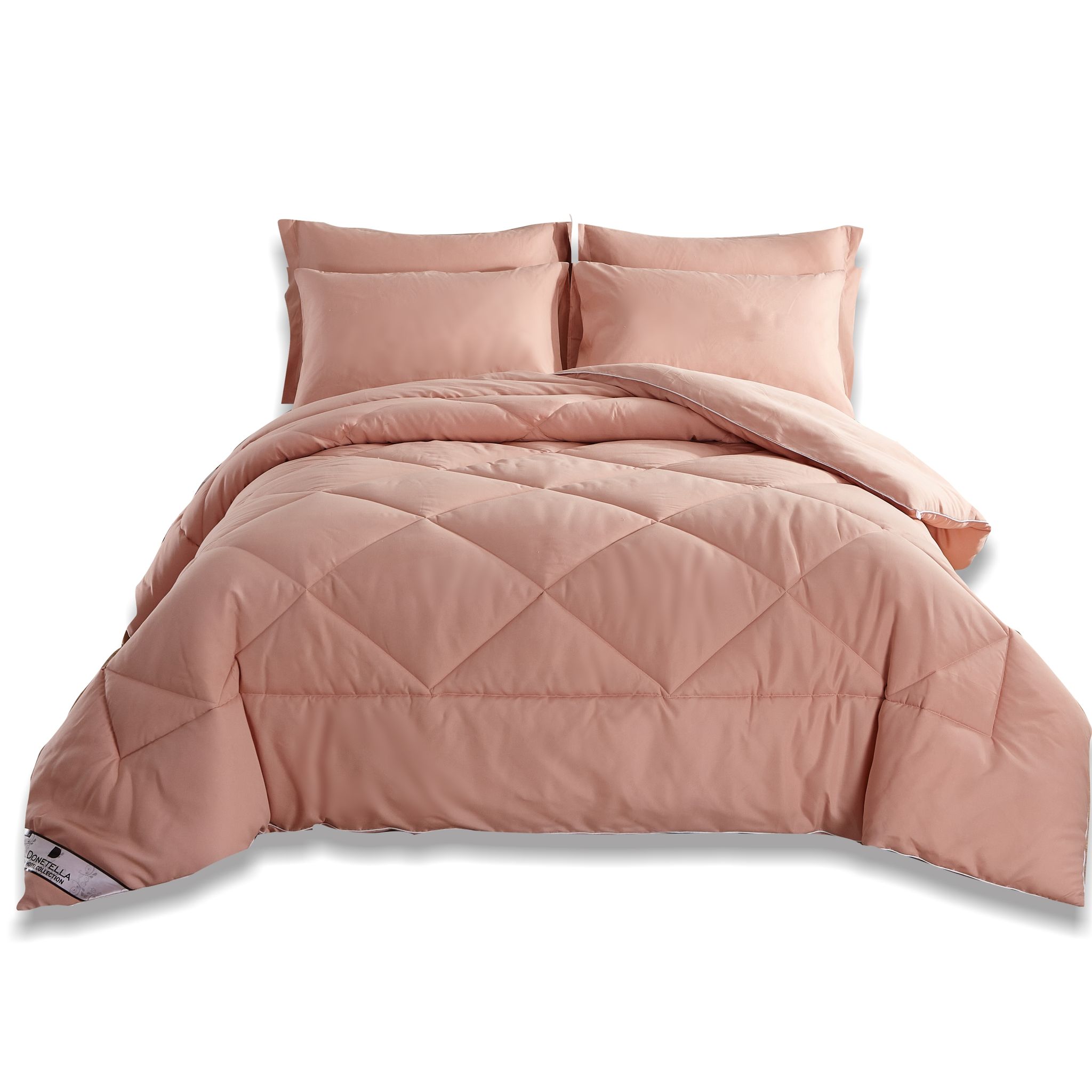 Diamond Quilted Reversible Comforter Set 6-Piece King Pink