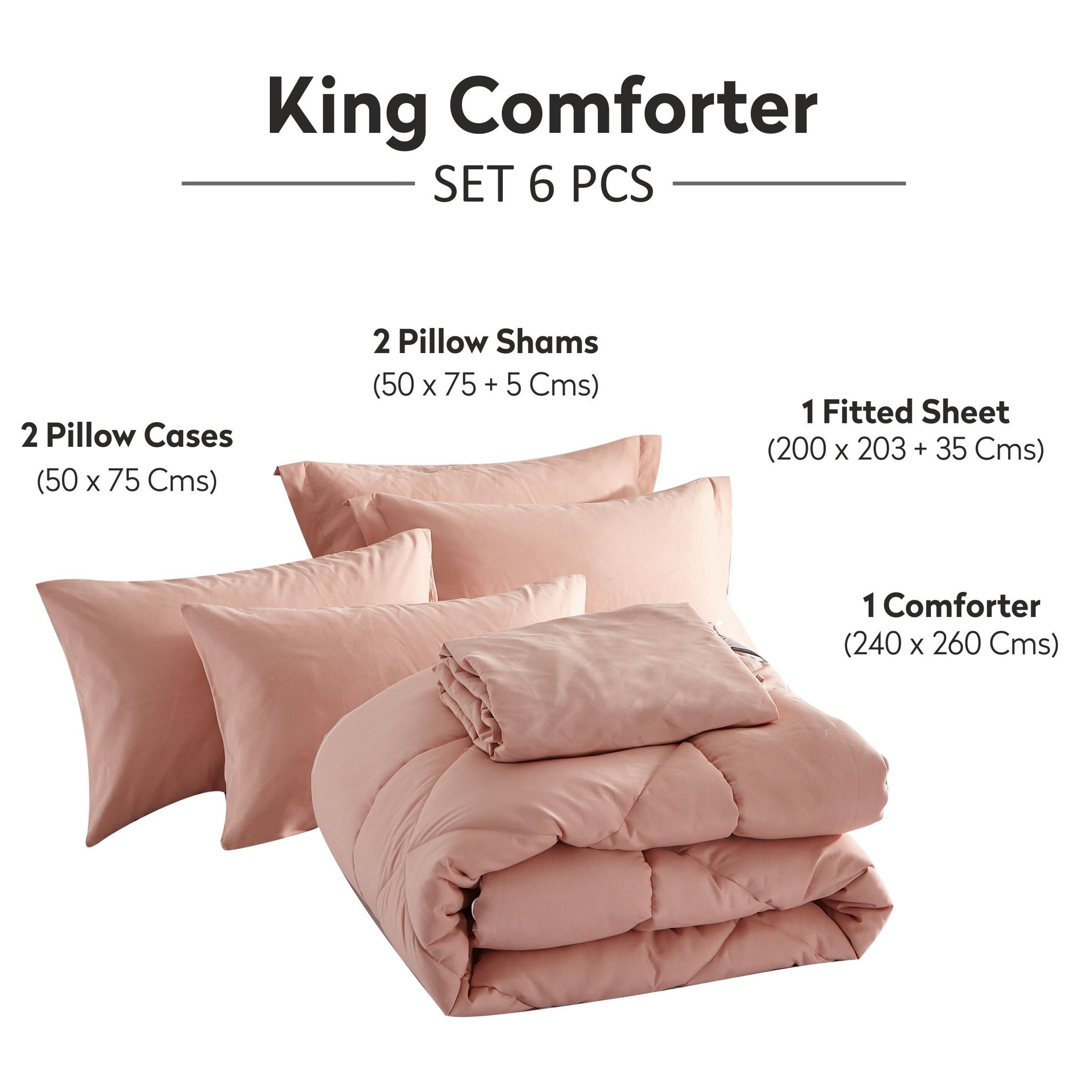 Diamond Quilted Reversible Comforter Set 6-Piece King Pink