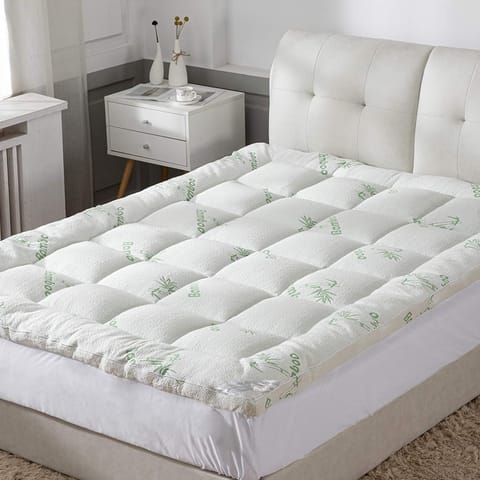 Fitted Style Bamboo Mattress Topper King White