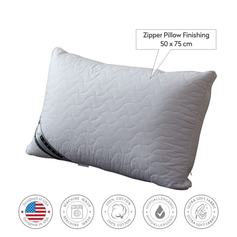 Pillow 2-Piece(1000Gm) King Size Bed Pillow 50X75 Cm Hotel Style Double Edge Stitched Premium Gel Fiber, Soft Loft,White