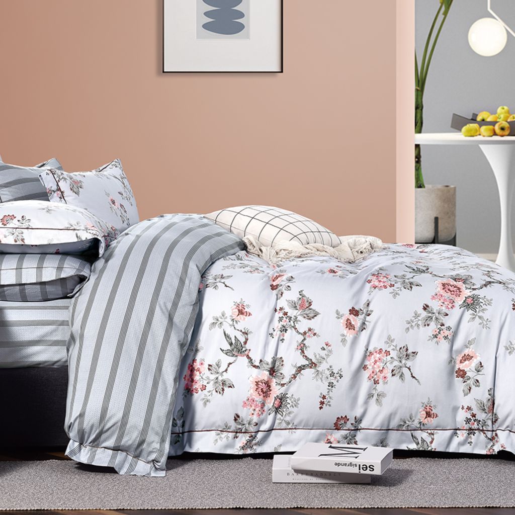 6-Piece King Size Cotton Comforter Set Reversible Pattern, Off White /Multicolour