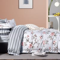 6-Piece King Size Cotton Comforter Set Reversible Pattern, Off White /Multicolour
