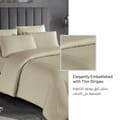 7-Piece King Size Italian Jacquard Luxurious Hotel Style Comforter , Checked Stripes with Removable Filler, Beige Colour