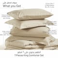 7-Piece King Size Italian Jacquard Luxurious Hotel Style Comforter , Checked Stripes with Removable Filler, Beige Colour