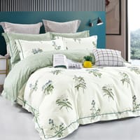 6-Piece King Size Cotton Comforter Set Reversible Pattern, Cream /Green