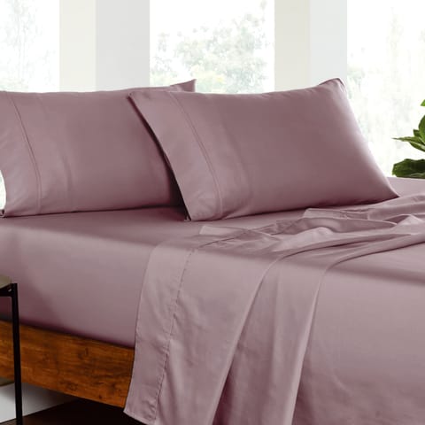 3 Pieces-Fitted Sheet Set  -200X203+35cm, 2 Pillow Case 50X75 cm - King, Pearl Blush