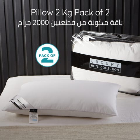 Pillow 2-Piece(1000Gm) King Size Bed Pillow 50X75 Cm Hotel Style Double Edge Stitched Premium Gel Fiber, Soft Loft,White