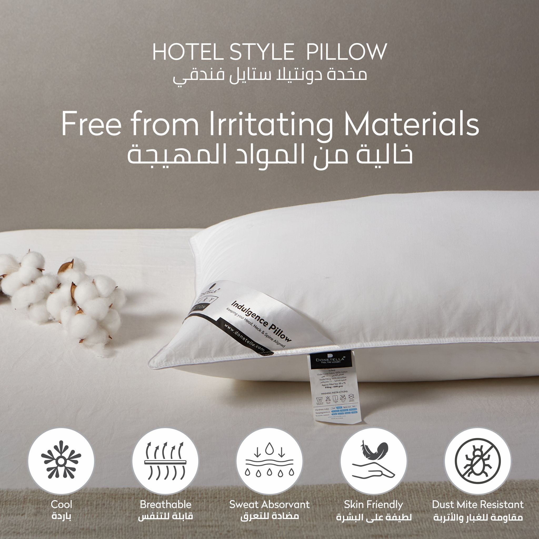 2 Pieces Hotel Pillow ,100% Cotton shell ,Double Edge Stitched , Premium Gel Fiber 2 Kg Filling each,  50x75 , Soft Loft