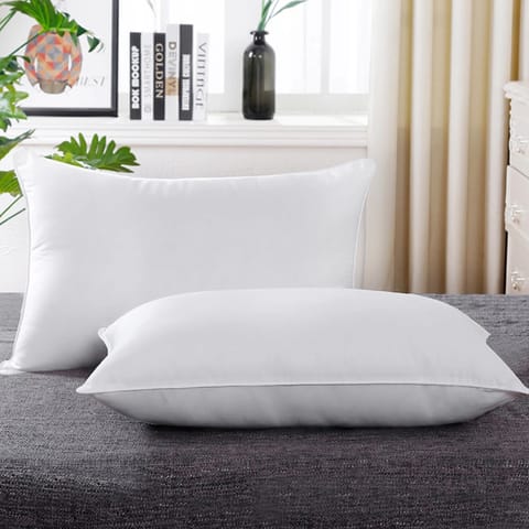 Pillow 2-Piece(1000Gm) King Size Bed Pillow 50X75 Cm Hotel Style Double Edge Stitched Premium Gel Fiber, Soft Loft,White