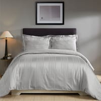 Damask Variegated Stripe Print Cotton Comforter Set 7-Piece King  Gray