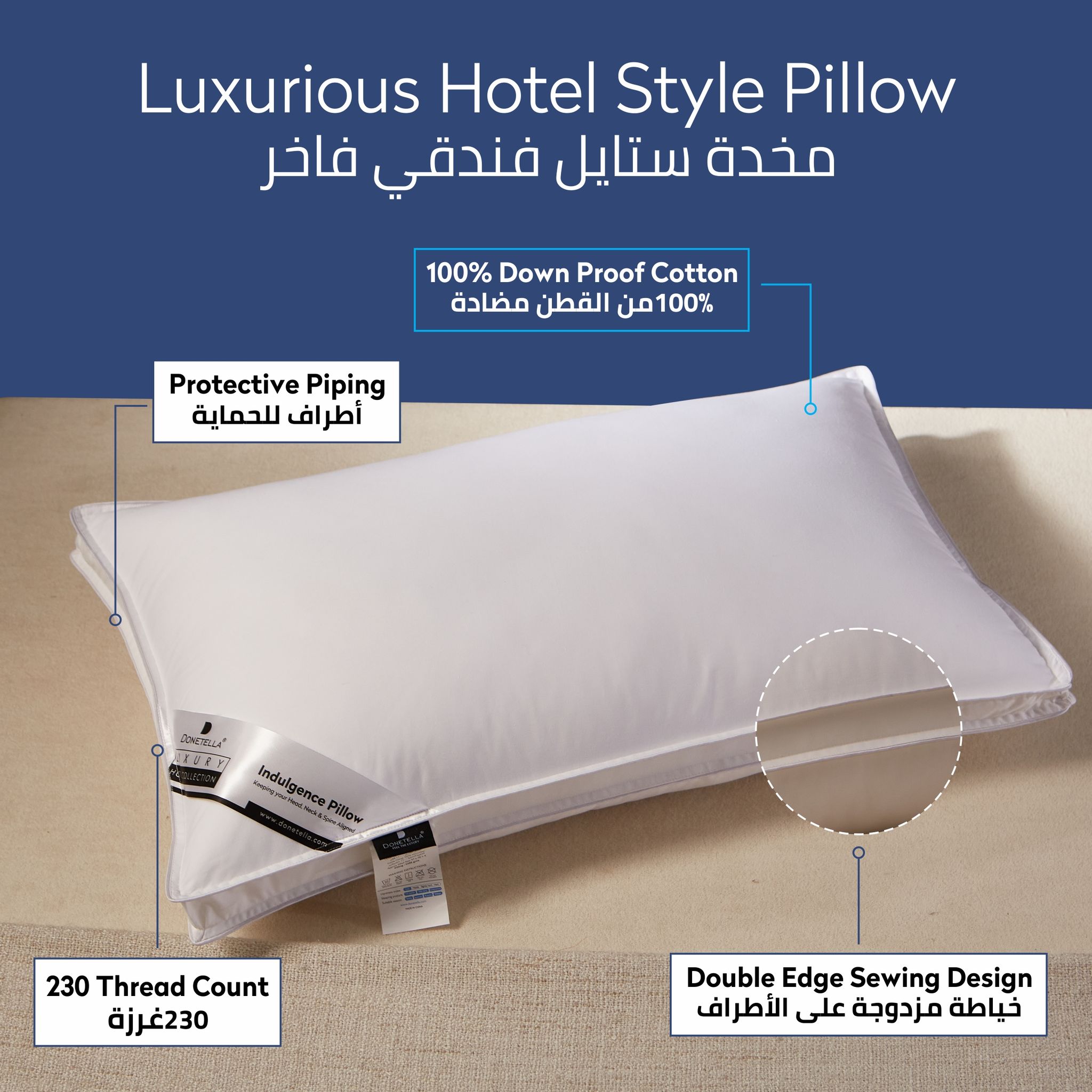 Hotel Style Bed Pillows: 2.2 Kg Soft Breathable Cotton Cover Top With Luxury Down Alternative Filling Pillow