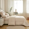 Comforter Set 6-Piece Double Size Solid Designer Bedding Set Applique Embroidered With Down Alternative Filling ,White