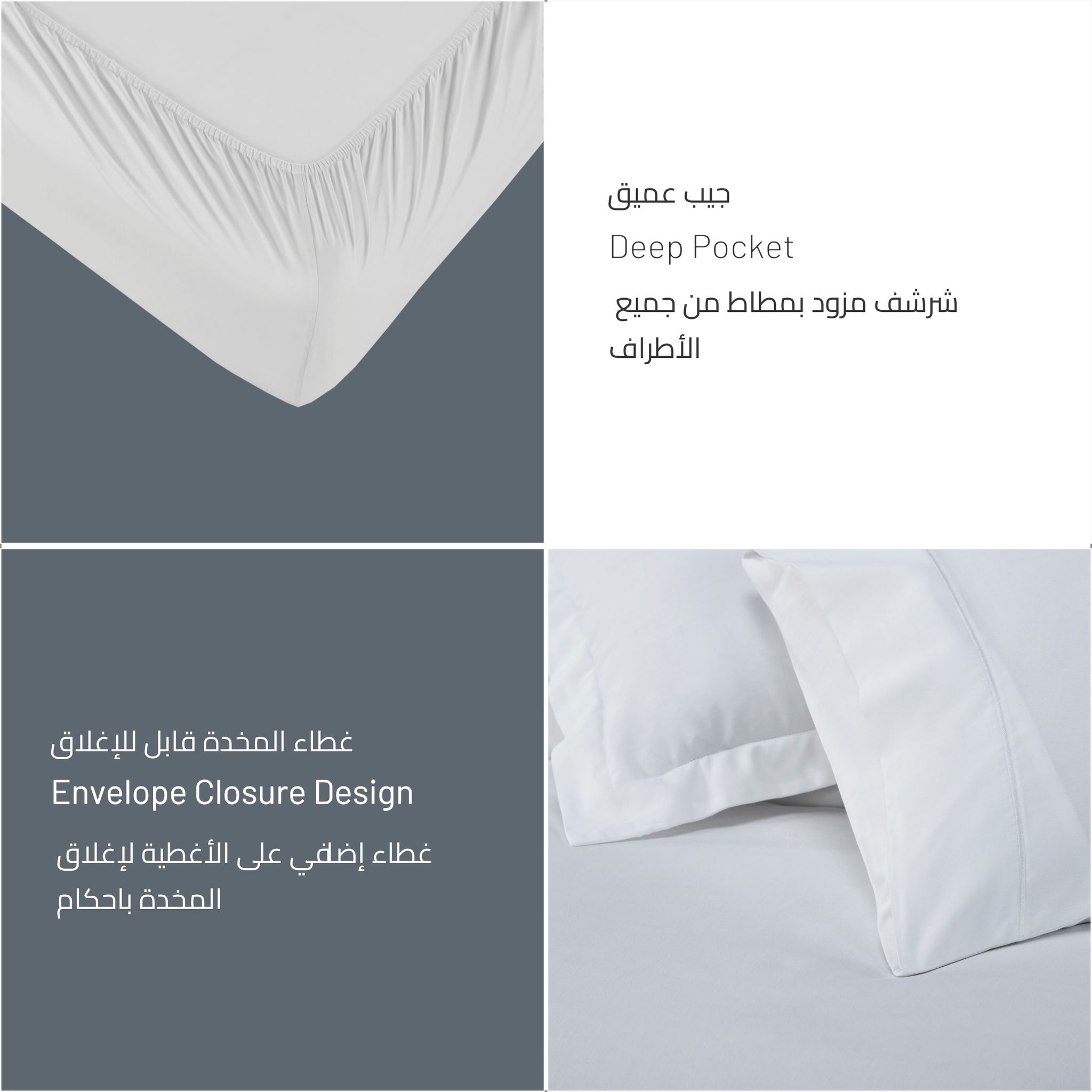 Fitted Sheet 3-Pcs Double Size Cotton Rich Bedding Sheet With Pillowcase Set,Soft and Silky 38cm Extra Deep Cooling Bed Sheet,White
