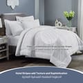 Comforter Set 7-Pieces Double Size Hotel Style All Season Cotton Rich Stripe Pattern Bedding Set With Removable Cover And Down Alternative Filling, White