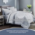 Comforter Set 7-Pieces Double Size Hotel Style All Season Cotton Rich Stripe Pattern Bedding Set With Removable Cover And Down Alternative Filling, Grey