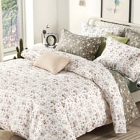 Comforter Set 6-Pcs Double Size All Season Reversible Microfiber Printed Comforter Bedding Set With Super Soft Down Alternative Filling, Dawn Pink