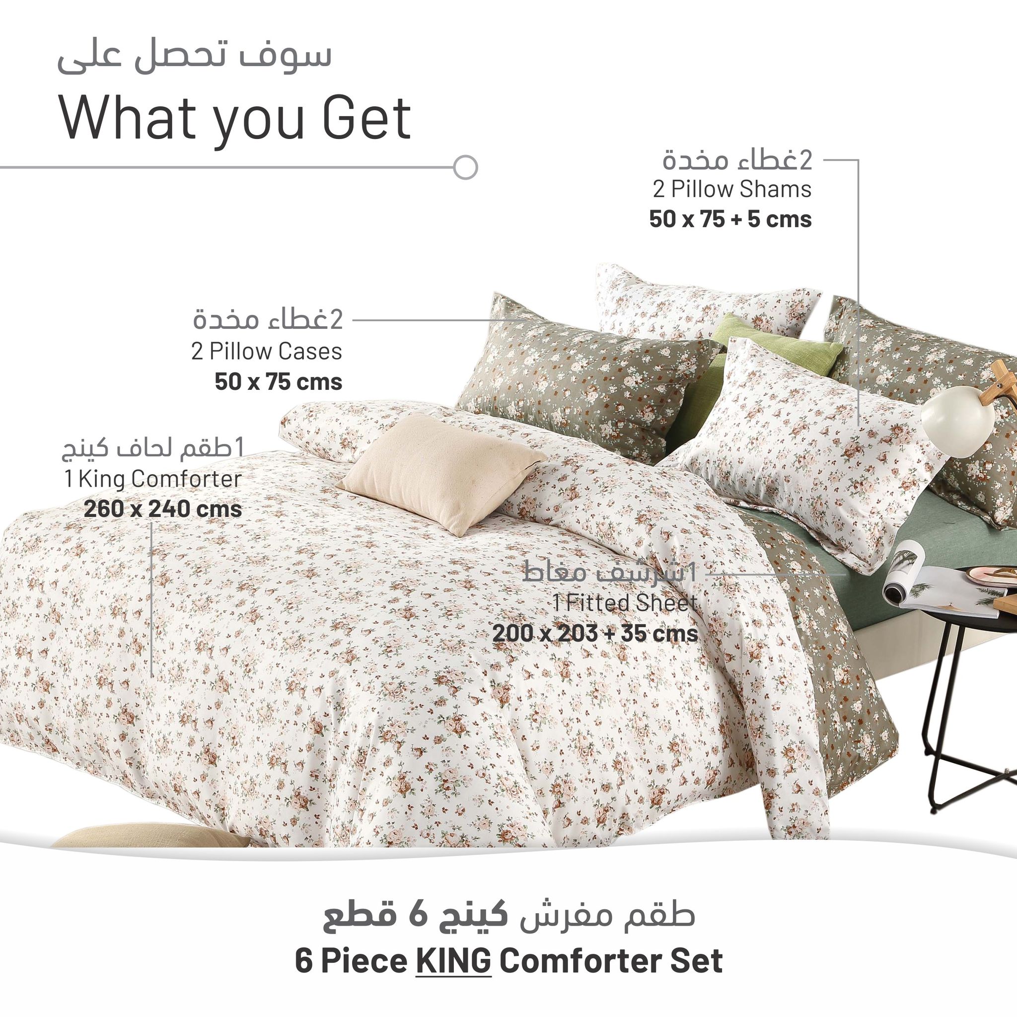 Comforter Set 6-Pcs Double Size All Season Reversible Microfiber Printed Comforter Bedding Set With Super Soft Down Alternative Filling, Dawn Pink