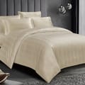 7-Piece King Size Italian Jacquard Luxurious Hotel Style Comforter Verigated Stripes with Removable Filler,  Beige Colour