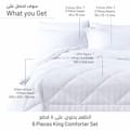 6-Piece Damask Stripes Hotel Style Comforter Microfiber ,Quilted ,King 260 x 240 Cms ,White