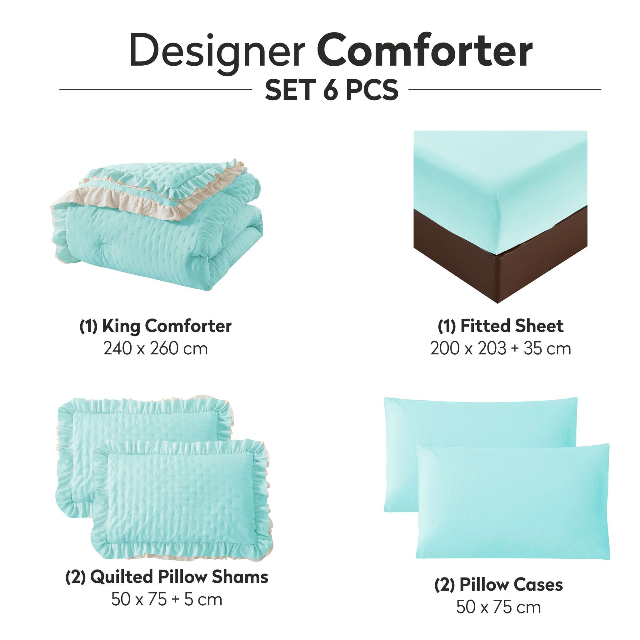 Ruffled Lace Ultrasonic Embroidered Comforter Set 6-Piece King Baby Blue