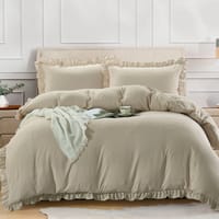 5-Piece Comforter Set with Ruffled Border and Removable Filler, King Size, 260 x 240 cm, Cool Grey