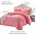 5-Piece King Size  Comforter Set  with Pompom Lace and Removable Filler, Coral Pink.