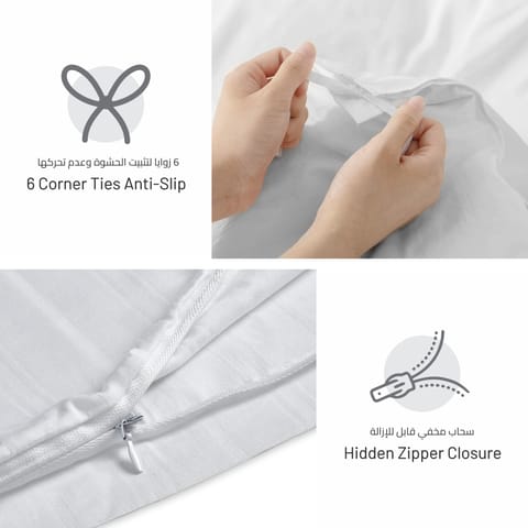 Hotel Comforter 6 Pcs Set, King Size 260 x 240 Cms , Plain Squares Box Quilting , White, Microfiber