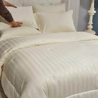 Comforter Set 4-Pcs Single Size Bedding Set Damask Striped Pattern Hotel Style With Down Alternative Microfiber Filling, Cream
