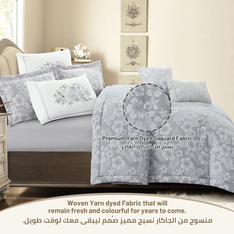 Hotel Comforter 6 Pcs Set, King Size 260 x 240 Cms , Plain Squares Box Quilting , White, Microfiber