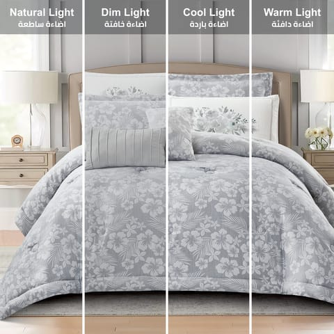 Hotel Comforter 6 Pcs Set, King Size 260 x 240 Cms , Plain Squares Box Quilting , White, Microfiber