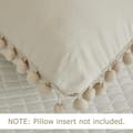 Duvet Set 4-Pcs Double Size Pom Pom Super Soft Solid Comforter Cover Without Filler, Withe hidden Zipper Closure and Corner Ties,Beige