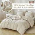 Duvet Set 4-Pcs Double Size Pom Pom Super Soft Solid Comforter Cover Without Filler, Withe hidden Zipper Closure and Corner Ties,Beige