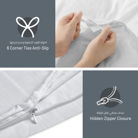 Cotton Duvet Set 7-Pcs King Size All Season Hotel Style Bedding Set With Zipper Closure Bed Quilt Cover and Corner Ties, Ivory