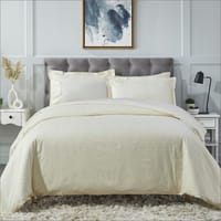 Cotton Duvet Set 6-Pcs Double Size 400TCHotel Style All Season Bedding Set With Zipper Closure, Bed Quilt Cover/Duvet Cover, and Corner Ties,Cream