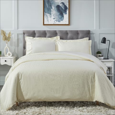 Cotton Duvet Set 7-Pcs King Size All Season Hotel Style Bedding Set With Zipper Closure Bed Quilt Cover and Corner Ties, Ivory